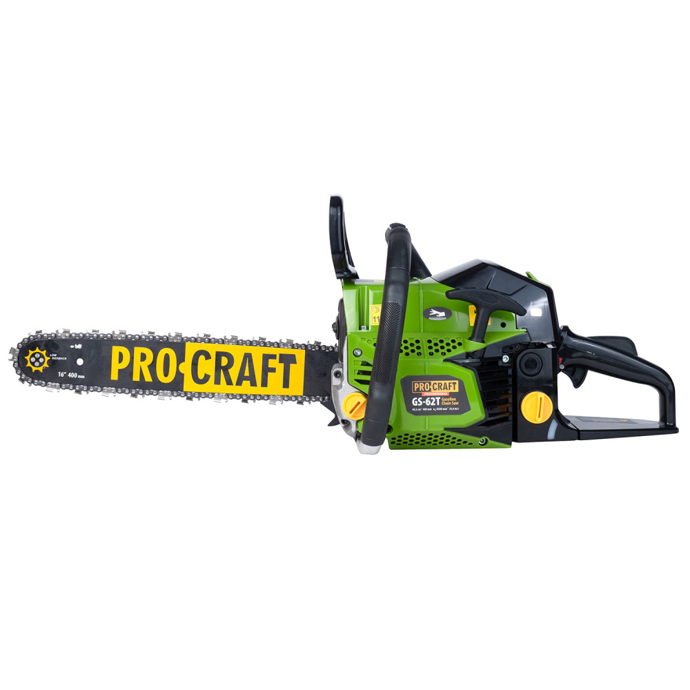 Бензопила Procraft GS-62T із зелено-чорним корпусом і шиною 40 см